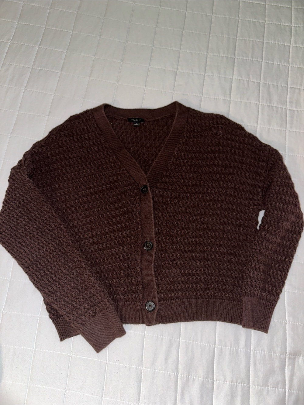 Ann Taylor Chocolate Brown Chunky Knit V-Neck Cardigan
